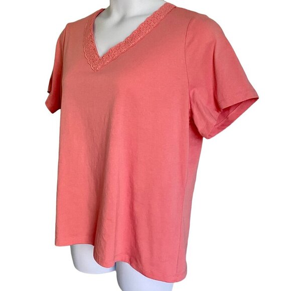 Coral Bay Woman Size 1X Short Sleeve Peach Top With Detailed Neckline NEW - Picture 4 of 9
